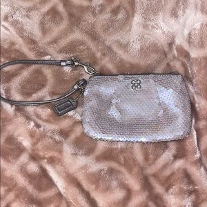 Silver Sequin Coach Wristlet